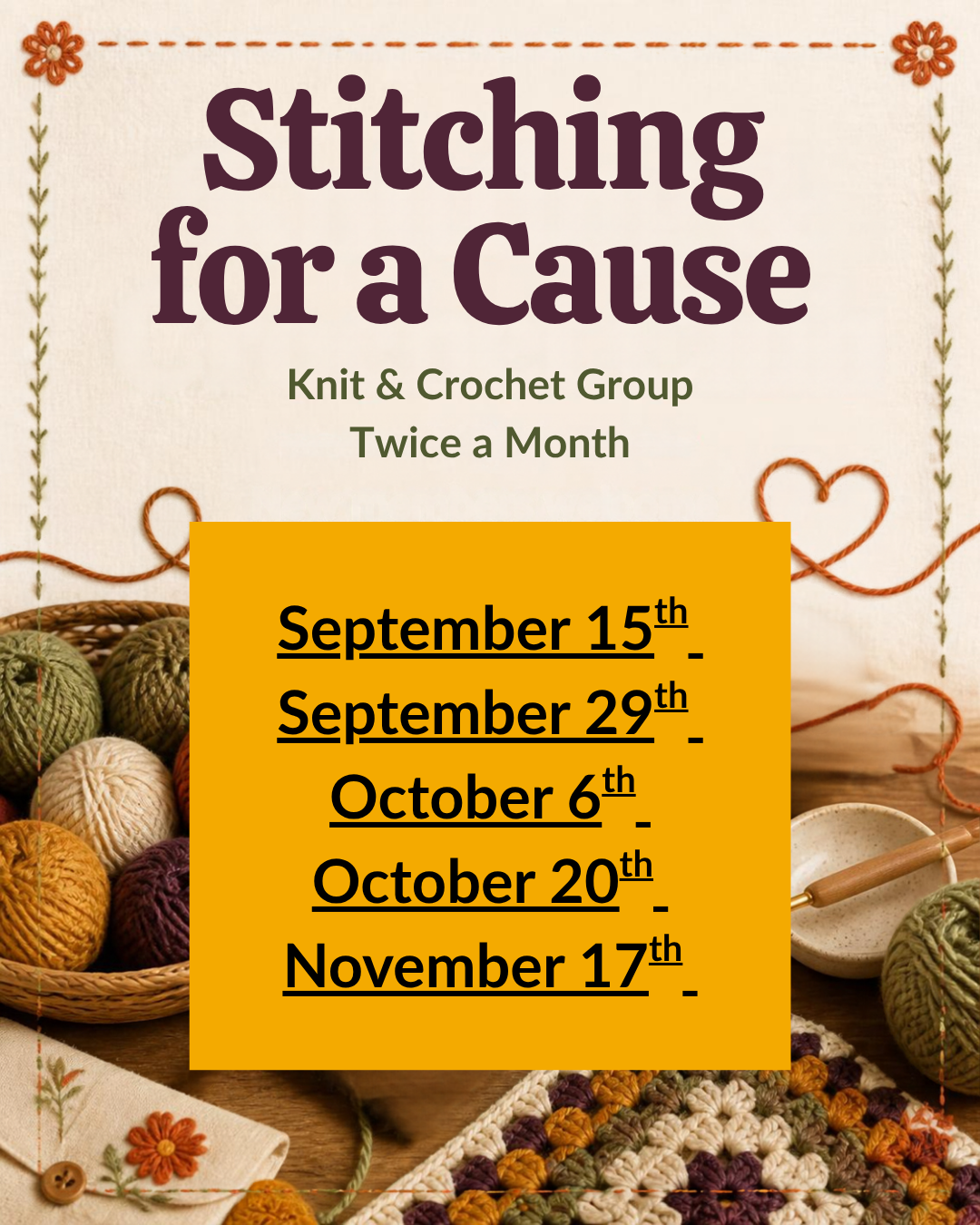 Knit and Crochet Group meeting dates
